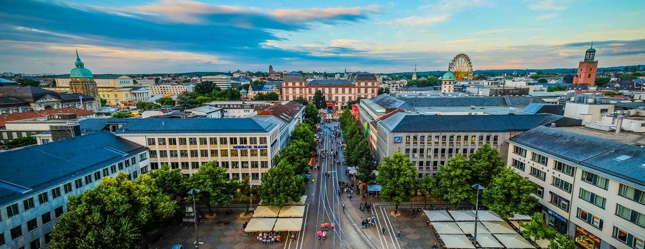 high angle view above the city of darmstadt